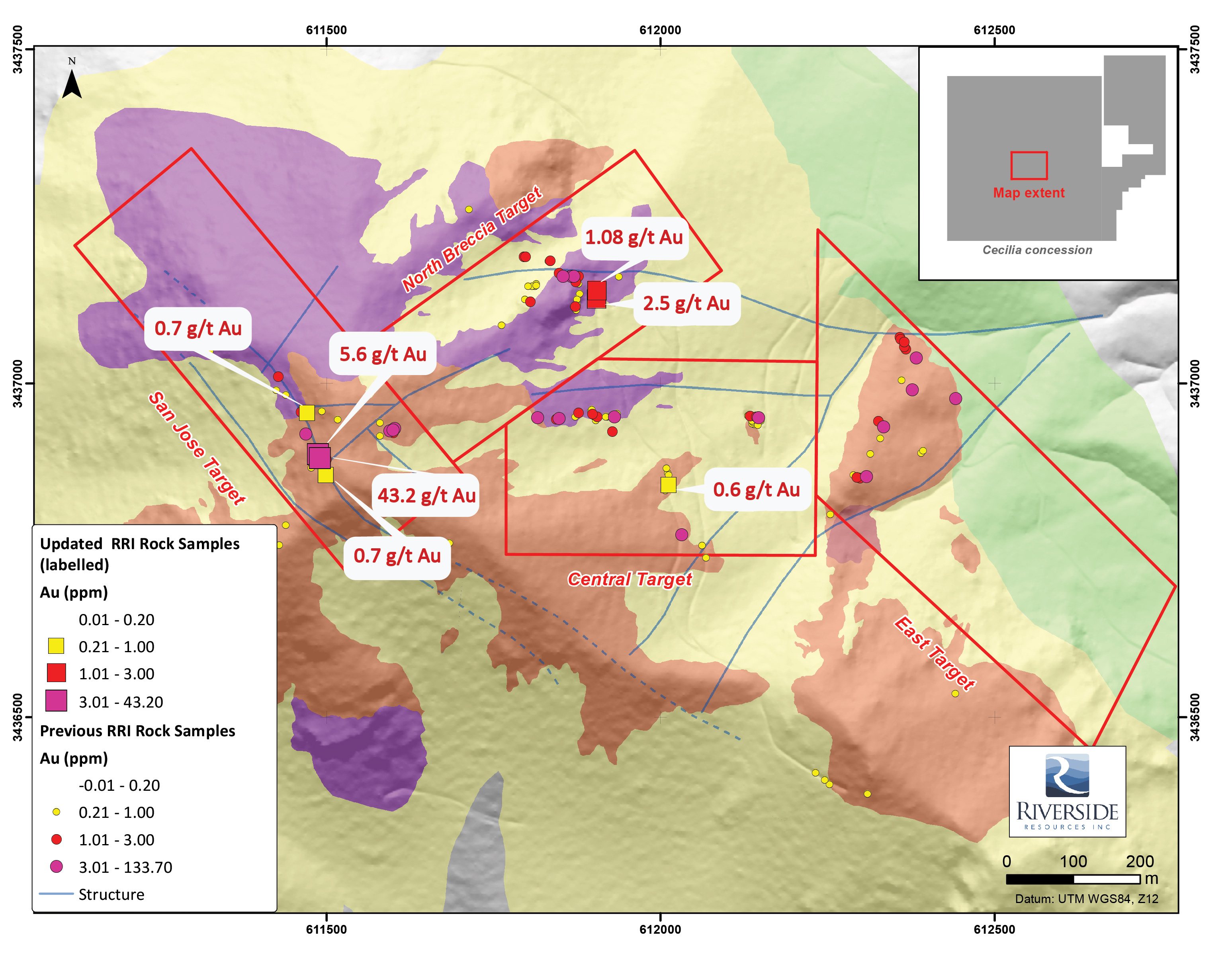 figure 1 simplified geological map including recent rri channel sampling 