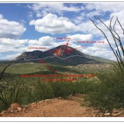 Cerro Magallanes Rhyolite Flow Dome Complex with Target Areas (view to the Southwest)